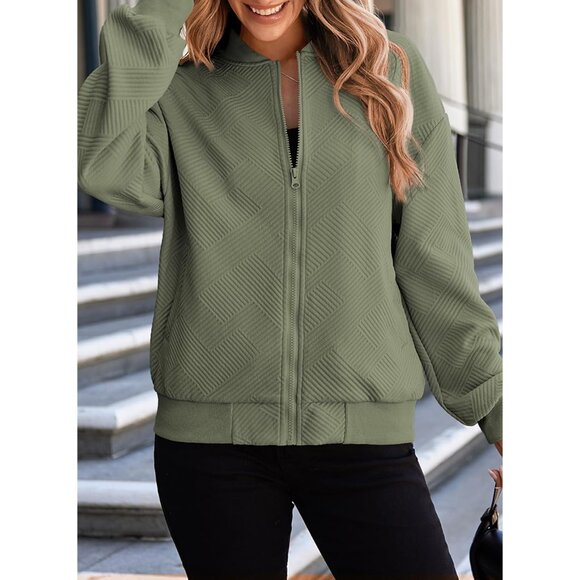 Women's Bomber Jacket Lightweight Casual Fall Coat Zip Up Pockets - Picture 5 of 8